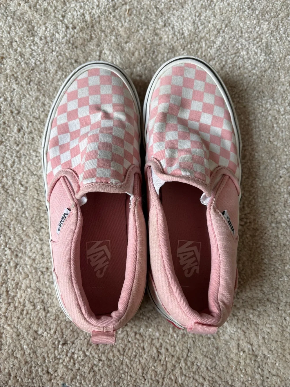 Vans Classic Slip-On Pink White Checkerboard Sneakers Youth Size 3